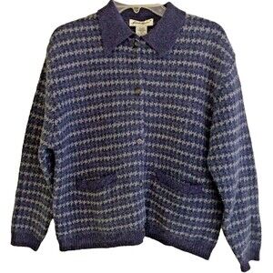 Eddie Bauer Blue & Light Blue Houndstooth Button-Up Cardigan